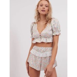 FOR LOVE AND LEMONS LACE FLORAL COTTAGECORE SLEEP SHORTS SZ S NWT